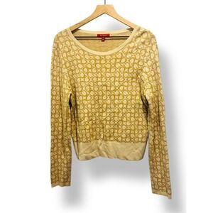 Guess Tan Logo Knit Sweater Womens Medium Crewneck Monogram Pullover Preppy